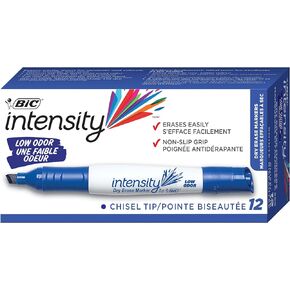BIC Intensity Low Odor Dry Erase Marker, Tank Style, XL Chisel Tip, Blue, Bold And Vivid Color, 12-Count