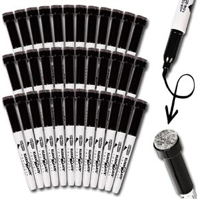 KleenSlate (36) Black Low Odor, Non-Toxic Dry Erase Markers with Eraser Cap, Bullet Point