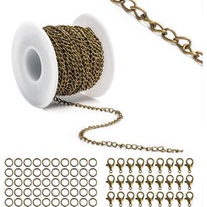 Lemonkey 33 Feet Metal Black Necklace Chains Curb Links Chains Bulk for Jewelry Making DIY Craft Kit with Lobster Clasps Jump Rings