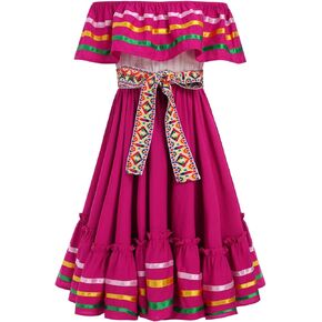IMEKIS Toddler Kids Girl Mexican Dress Traditional Embroidered Floral Ethnic Wear Fiesta Dresses Birthday Outfit 4-10T