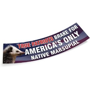 True Patriots Brake for America's Only Native Marsupial US Flag Sticker, Opossum gifts, Funny Bumper Sticker for Cars, Opossum Stickers, Waterproof, UV-Resistant Size 3x11 inches