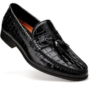 Leather Classic Tassels Loafer for Mens, Fashion Alligator Printed Tassel Dress Shoes Business Wedding Slip-on Penny Loafer Party Shoes for Men