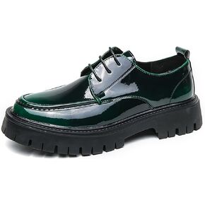 Men's Leather Platform Lace Up Lug Sole Loafers,Classic Round Toe Chunky Heel Comfort Slip On Dress Shoes Casual Formal Work Penny Shoes