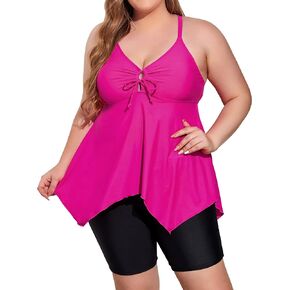 Mycoco Women Tankini Swimsuits Two Piece Tummy Control Bathing Suits Flowy Tankini Top with Boyshorts Cross Back Swimwear