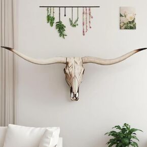 BKCEHCRS Longhorn skull,Cow Skull Wall Decor Long Horn Cow Skull Wall Hanging, Faux cattle skull wall decor Faux Taxidermy Head Wall Decor Handmade Simulation Large Bull's Head,Long horn