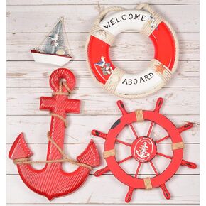 زخرفة جدارية خشبية على شكل مرساة منارة بحرية، ديكور حائط على شكل قارب خشبي على الشاطئ، سفينة إبحار بحرية، ديكور عرض المنزل، حلقة حياة بحرية، ديكور جدار منزل الشاطئ in Kuwait
