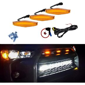 4pcs Smoked Lens White LED Grille Lights Compatible with 2014-2019 Toyota 4Runner TRD Pro Grille SR5 TRD Off-Road Limited TRO Pro