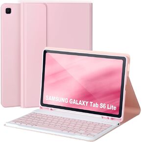 حافظة لوحة مفاتيح لهاتف Samsung Galaxy S6 Lite 10.4" 2022/2020، حافظة مع لوحة مفاتيح لهاتف Samsung S6 lite مع حامل قلم S، لوحة مفاتيح بلوتوث لاسلكية قابلة للفصل لهاتف Galaxy S6 Lite 10.4" تنبيه/غفو تلقائي، وردي in Kuwait