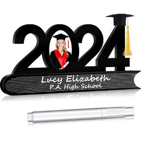 Capoda 2024 Graduation Signature Picture Frame Wooden DIY Graduation Photo Frame with White Ink Marker and Mini Graduation Hat for Graduation Class of 2024 Gifts Girls Boys Son Daughter in Saudi Arabia