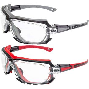 Global Vision 2 Pairs of Octane Motorcycle Riding Glasses Grey and Red Gaskets with Clear Lenses