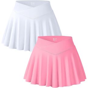 OQQ Women 2 Piece Mini Skirts 2 in 1 Flowy Sexy Basic Stretchy Cross Over Flared Casual Skirts