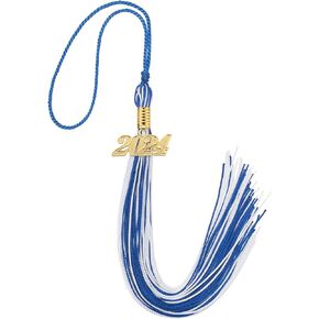 Graduation Tassel 2024, Academic Graduation Cap Tassel, Multi-Color 2024 Tassel with 2024 Year Gold Date Charms for Grads, Graduation Party Decorations (Blue, White)