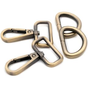 Metal Snap Hooks, with D Rings 10 Sets Push Gate Swivel Lobster Claw Clasp Purse Hardware (Gold,1")