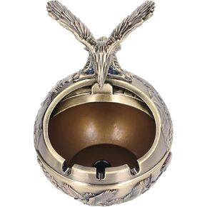 Vintage Decorative Windproof Ashtray with Lid,Cigarettes Metal Portable Cigar Ashtray,Hand Carved Stand Lucky Eagle Fancy Gift Ornament, Cigarette Cigar Ash Holder for Men Women