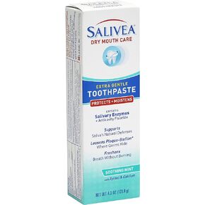 SALIVEA Dry Mouth Toothpaste - Soothing Mint Toothpaste with Natural Salivary Enzymes - Gentle Toothpaste to Aid Dry Mouth Care - Natural, Paraben Free Dry Mouth Toothpaste - Mint Flavor (4.3 oz Tube)