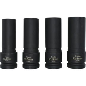 78204 4-Piece 1/2" Drive 1/2 Size Thin Wall Lug Nut Socket Set - 17.5-22.5mm