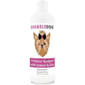 SparkleDog Oatmeal Dog Shampoo with Aloe - Hypoallergenic Formula & pH Balanced - Alcohol Free - for Dry Itchy Sensitive Skin - Gentle Vacation Scent - 16 oz