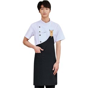 Men's Fashion Chef Coat Back Breathable Hidden Vent Chef Uniform Chef Jacket Set (coat+apron)