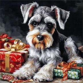 Christmas Schnauzer 11CT Cross Stitch Kits for Beginners Color Printed Stamped Cross-Stitch Supplies Needlework Printed Embroidery Kits DIY Kits Needlepoint Starter Kits 50x50cm (s106)