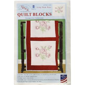 Jack Dempsey Needle Art Stamped White Quilt Blocks 18"X18" 6/Pkg-Long Stem Rose