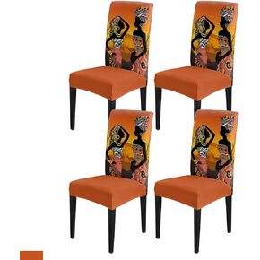 African Black Women Dining Room Chair Covers Set of 4, Stretch Kitchen Chair Cover Protector, Red Orange Ombre Ethnic Abstract Art Chair Slipcovers Removable Chair Seat Cover for Party Banquet
