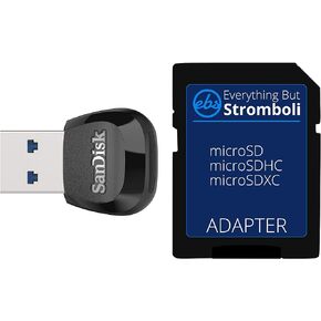 SanDisk MobileMate USB 3.0 Reader (SDDR-B531-GN6NN) Memory Card Reader for MicroSD Card - Bundle with (1) Everything But Stromboli Micro to SD Adapter