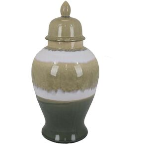 برطمان معبد Benjara Pril مقاس 20 بوصة بخطوط نظيفة، سيراميك، لمسة نهائية، بني، أخضر وأبيض in Kuwait