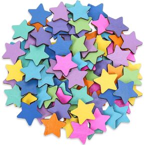45Pcs Valentine's Day Star Extra Tokens for Reward Jar Colorful Star Shape Wooden Cutouts with Linen Pocket 9 Colors Wooden Tokens for Student Teacher School Classroom Supplies