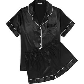 Ekouaer Womens Silk Satin Pajama Sets Soft Short Sleeve Button Down Sleepwear Top and Shorts 2 Piece Pjs Lounge Set S-XXL