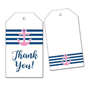 25 Nautical Thank You Favor Tags for Wedding, Girl Baby or Bridal Shower - Pink Anchor