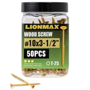 LIONMAX Deck Screws 3-1/2 Inch, Wood Screws #10 x 3-1/2", 50 PCS, Rust Resistant, Exterior Epoxy Coated, Outdoor Decking Screws, Torx/Star Drive Head Deck Screw, Tan