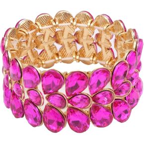 Women's Bridal Wide Stretch Bangles Bracelets Waterdrop Crystal Statement Jewelry for Wedding Evening Party Costume Accessories Girls