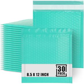 30 Pcs of 8.5x12" Large Poly Bubble Mailers, Abuff #2 Self Seal Teal Padded Envelope Mailers, Waterproof Mailing envelopes with Peel-N-Seal