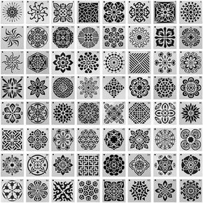 64 pcs (90 mm x 90 mm) Painting Stencils, DaKuan Mandala Dot Stencil for Artistic Creation, Murals, Books, Fabrics, DIY Artistic Creation, Reusable