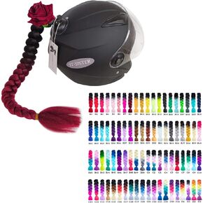 Helmet Pigtails Gradient Ramp Helmet Braids Ponytail Helmet Hair with Suction Cup with Bowknot or Rose for Motor Bike 1PCS 24inch Many Colors (Helmet not Included)