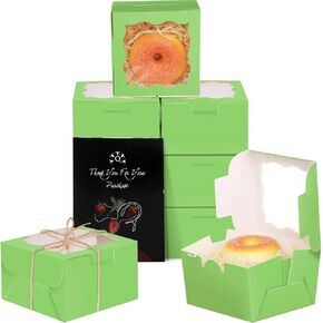 qiqee Avocado Bakery Boxes with Window 55pcs 4x4x2.5 Mini Cookie Boxes Macaron Boxes Small Donut Pastry Boxes for Party