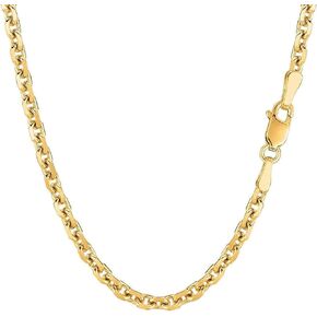 14k SOLID Yellow or White Gold 3.1mm Shiny Diamond Cut Cable Link Chain Necklace for Pendants and Charms with Lobster-Claw Clasp (18", 20", 22", or 24 inch)