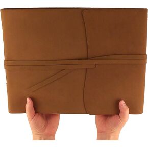Large Rustic Genuine Leather Photo Album with Gift Box - Scrapbook Style Pages - Holds 400 4x6" or 200 5x7" Photos Brown