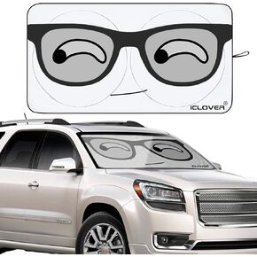 IC ICLOVER Car Windshield Sunshade with Pet Design, Cute Cartoon Design Front Auto Car Windshield Sun Shade Folding Silvering Sun Visor - UV Coating for UV Ray Deflector (Dog & Cat)