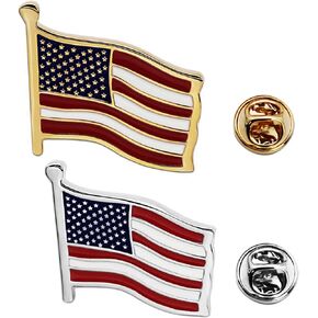 American Flag Lapel Pin 2PCS Gold And Silver Metal Us Flag Pin, Men's Women's Veterans US Flag Pins