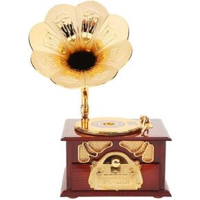 Gramophone Music Box, Classical Trumpet Gramophone Cosmetic Box and Jewelry Box Home Decoration (Brown)