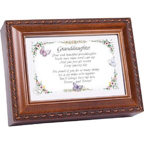 Cottage Garden Granddaughter Woodgrain Rope Trim Music Box Plays Light Up My Life