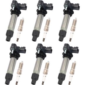 MAYASAF Spark Plug and Ignition Coil Kit UF569 6 Pairs Compatible for Chevy 2012-2020 Impala/10-12 Malibu/10-17 Equinox, for GMC Acadia/Canyon/Terrain, for Cadillac for Buick LaCrosse, for Saturn