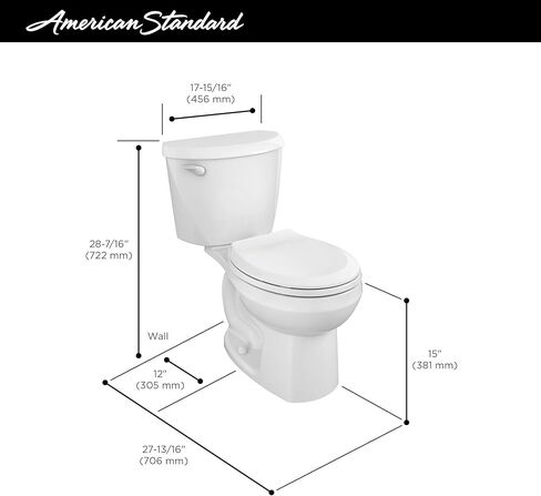 American Standard 607CA001.020 Colony 3 مرحاض مكون من قطعتين مع مقعد بطيء الإغلاق وحلقة شمع، واجهة ممدودة، ارتفاع قياسي، أبيض، 1.28 gpf in Kuwait