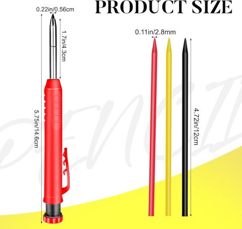 2 Pack Mechanical Carpenter Pencils Built-in Pencil Sharpener with 20 Refills(Black, Yellow, Red), Carpentry Construction Pencils Heavy Duty Mechanical Carpenter Pencil for Woodworking in Kuwait