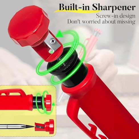 2 Pack Mechanical Carpenter Pencils Built-in Pencil Sharpener with 20 Refills(Black, Yellow, Red), Carpentry Construction Pencils Heavy Duty Mechanical Carpenter Pencil for Woodworking in Kuwait