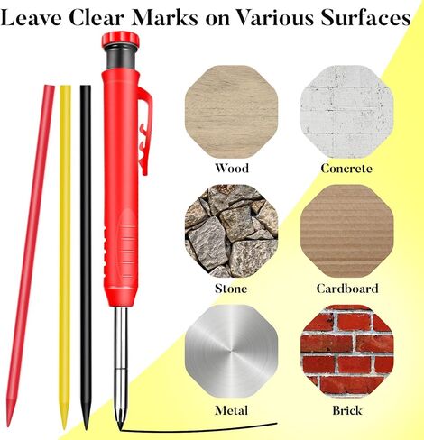 2 Pack Mechanical Carpenter Pencils Built-in Pencil Sharpener with 20 Refills(Black, Yellow, Red), Carpentry Construction Pencils Heavy Duty Mechanical Carpenter Pencil for Woodworking in Kuwait