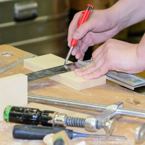 2 Pack Mechanical Carpenter Pencils Built-in Pencil Sharpener with 20 Refills(Black, Yellow, Red), Carpentry Construction Pencils Heavy Duty Mechanical Carpenter Pencil for Woodworking in Kuwait