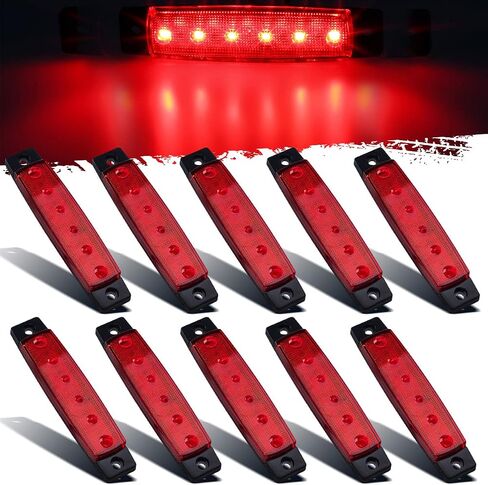 Partsam 10 قطع حمراء 6 مصابيح LED للتخليص الجانب الخلفي لشاحنة المقطورة والتخييم RV والدراجة النارية، مقاومة للماء، 12 فولت in Saudi Arabia