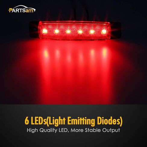 Partsam 10 قطع حمراء 6 مصابيح LED للتخليص الجانب الخلفي لشاحنة المقطورة والتخييم RV والدراجة النارية، مقاومة للماء، 12 فولت in Saudi Arabia